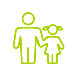 Icône Parent Enfant : Relation et Protection Familiale Silhouette d'un adulte tenant la main d'une jeune fille, symbole de relation parent-enfant ou de protection.