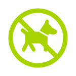 Panneau Interdiction Chiens : Symbole d'Accès Refusé Panneau d'interdiction vert citron : chien interdit, symbole de chien barré d'une ligne diagonale sur fond noir.