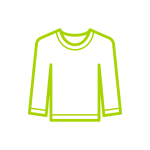 Icône Pull Manches Longues Vêtement Hiver Contour d'un pull à manches longues ou chandail, tracé en vert citron sur fond noir.